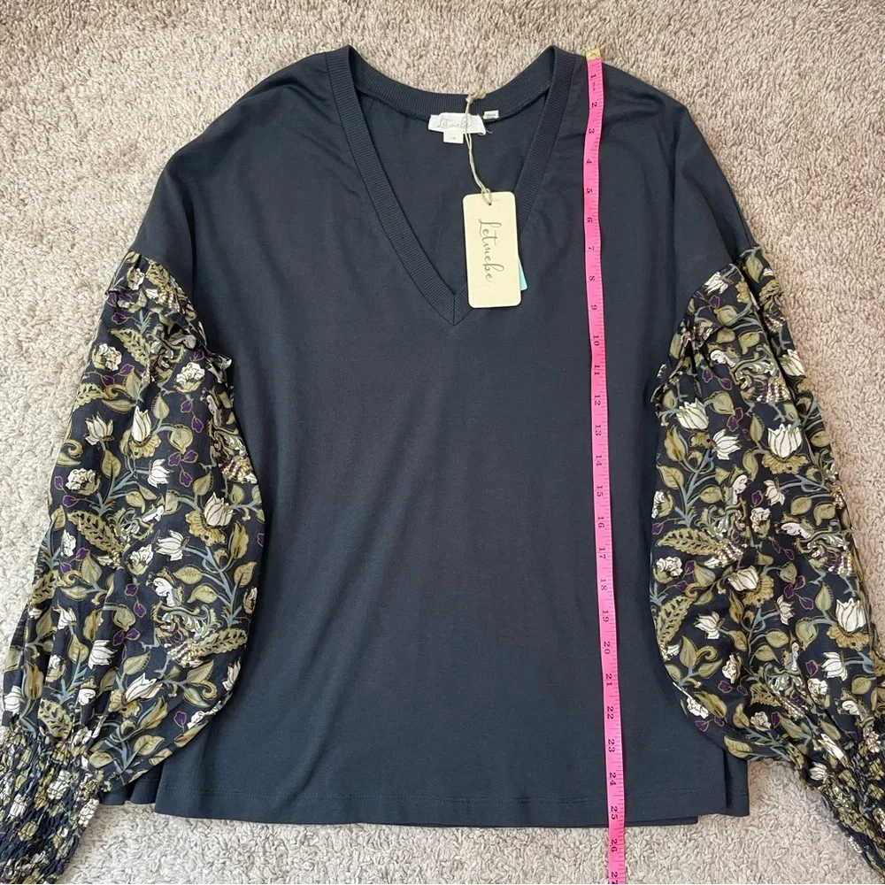 Anthropologie Plus Let Me Be Sydney Long Puff-Sleeved Black Floral Blouse Top 1X - Picture 14 of 16